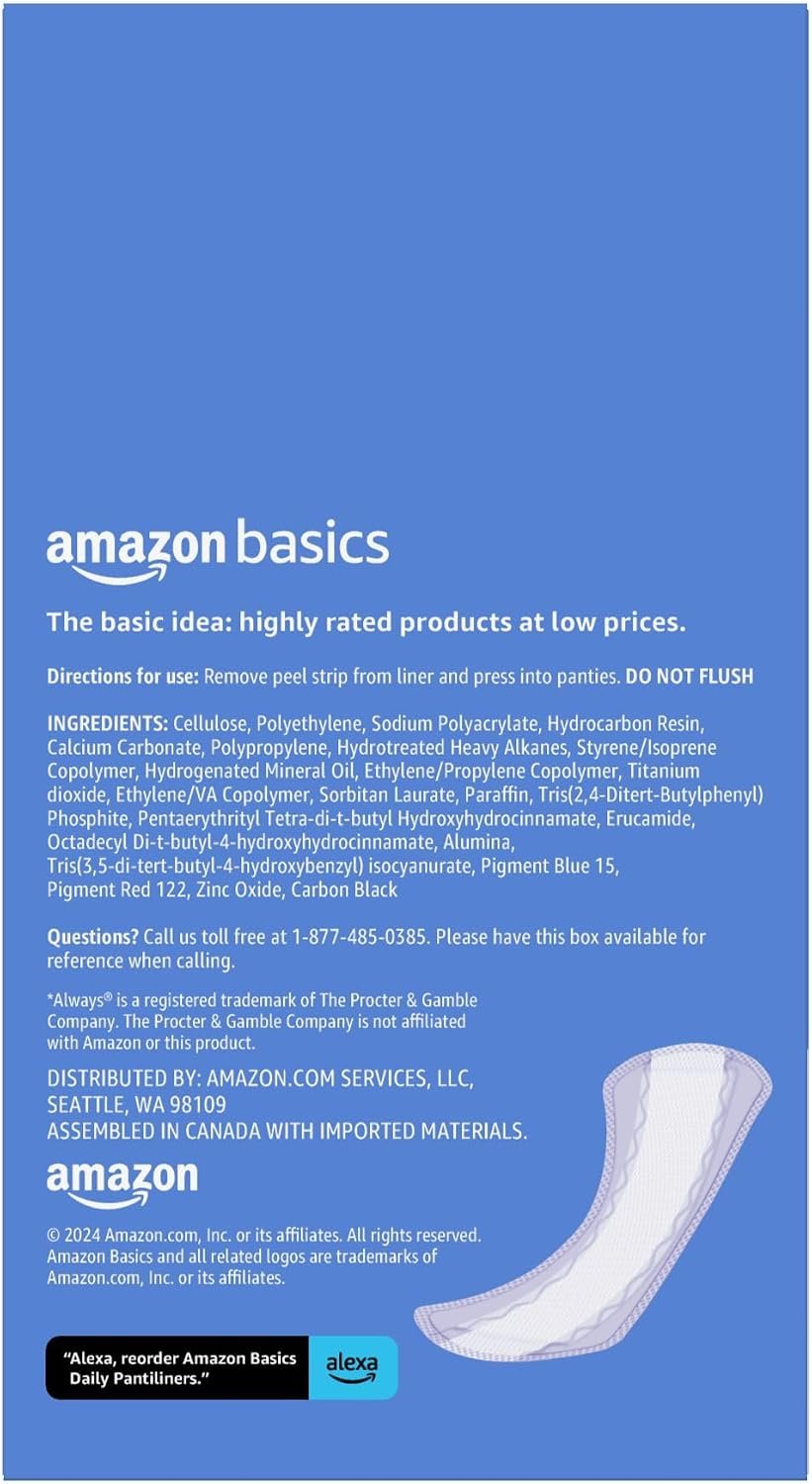 Amazon Basics Daily Pantiliner, Long Length, Feminine Pads for Women, Unscented, Comfortable Thin, 120 Count (3 Packs of 40) (Previously Solimo) - Image 2