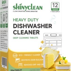 Heavy Duty Dishwasher Cleaner & Deodorizer Tablets, 20g*12 Pack | 1 Year supply, dishwasher descaler, septic safe, removes limescale, hard water stains & bad odors to refresh your machine