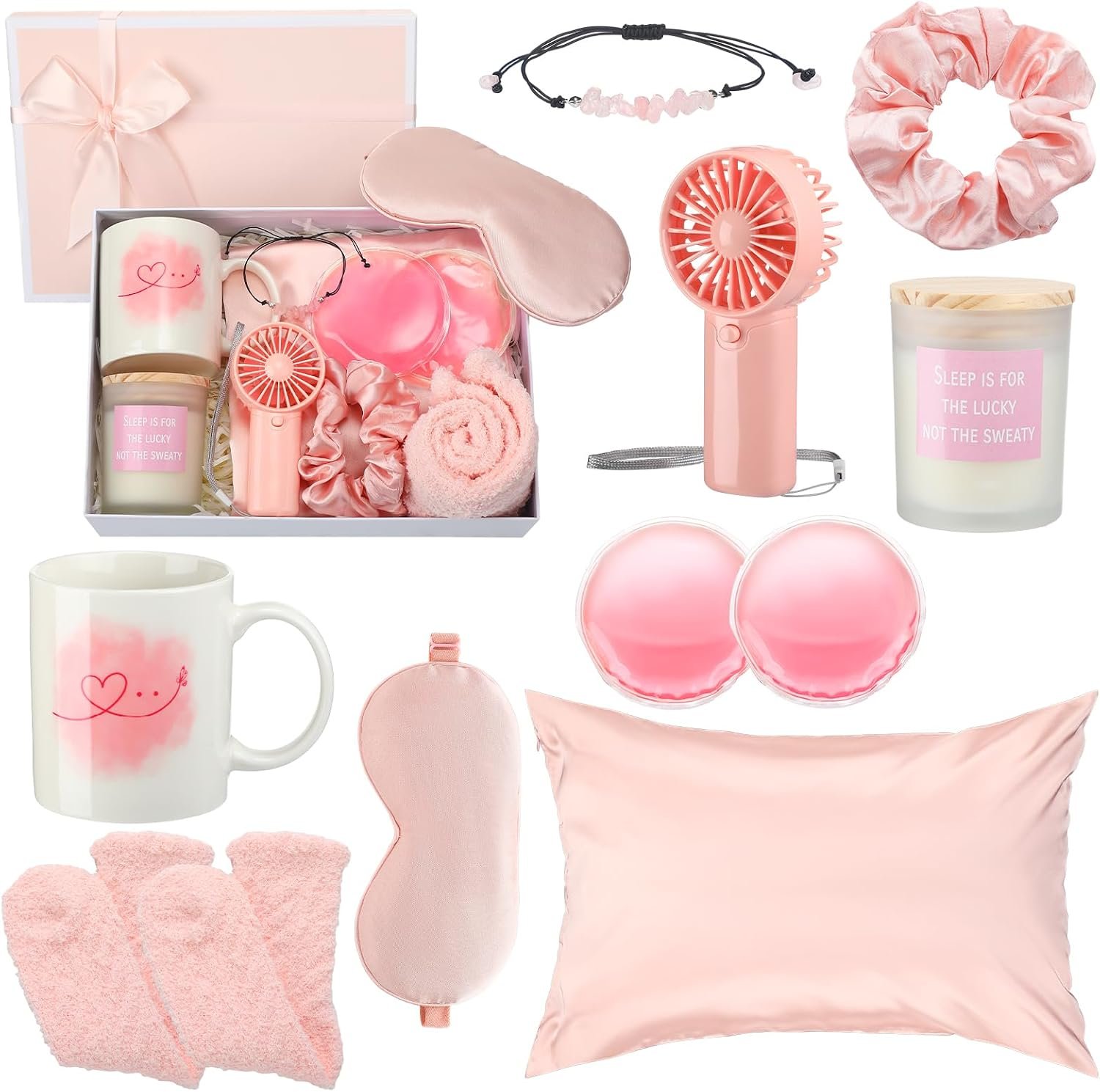 FoldTier 11 Pcs Mother's Day Menopause Gift for Women Care Baskets Box Pink Menopause Support Gifts Calming Anxiety Stress Relief Set for Birthday