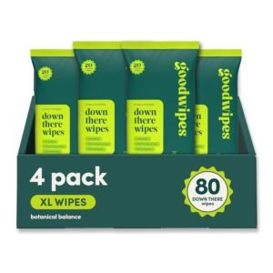 goodwipes Down There Wipes – Flushable Feminine Wipes for Women, pH Balanced for Sensitive Skin, Septic Safe, Feminine Hygiene Essentials, Travel Size – Botanical Balance, 80 Count (4 Packs of 20)