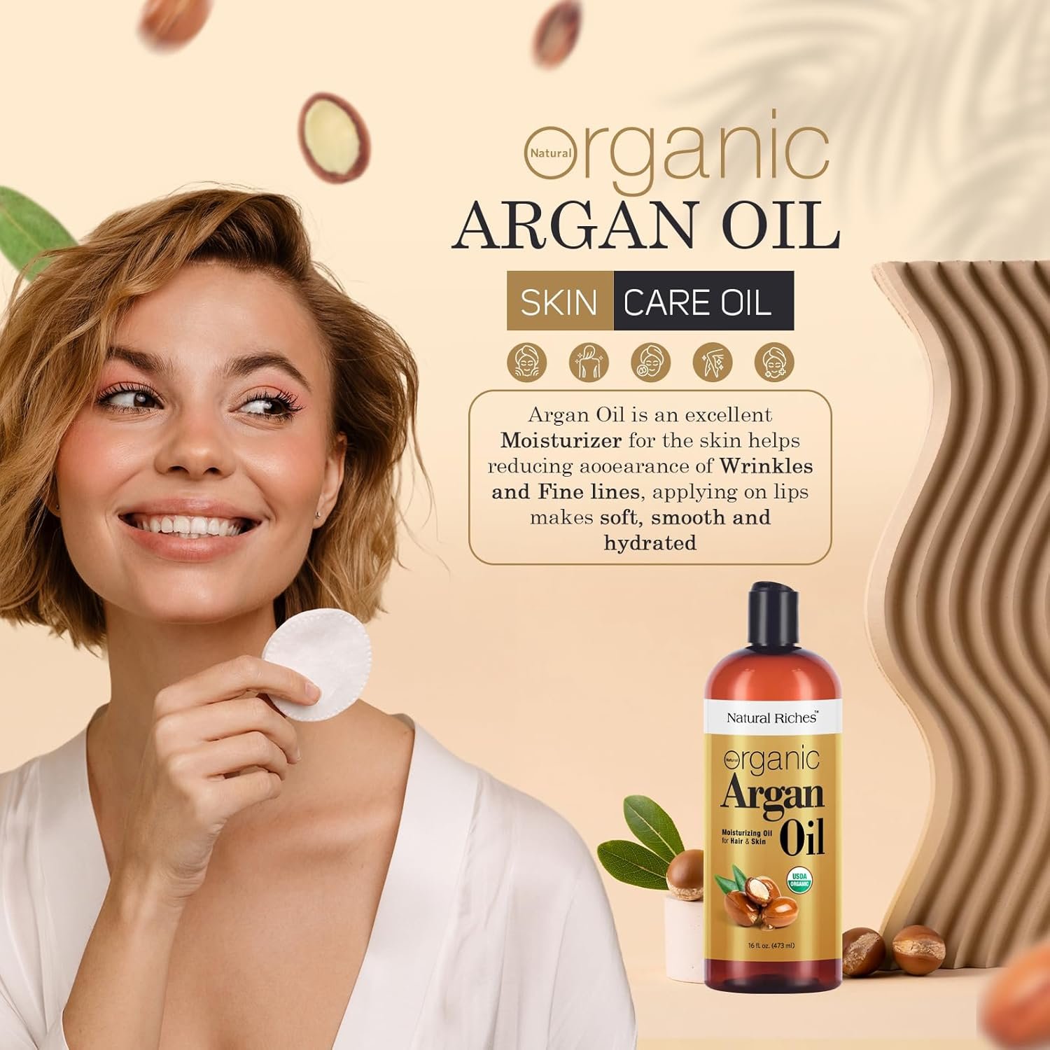 Natural Riches Organic Argan Oil of Morocco 16oz Penetrating Hair oil Deep Moisturizing Serum for Dry, Damaged & Coarse Hair pure Moroccanoil Cold Pressed for Hair, Face and Body - Image 5