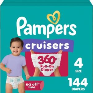 Pampers Diapers – Cruisers 360 – Size 4, 144 Count, Babyproof up to 100% Leakproof Pull-On Diaper
