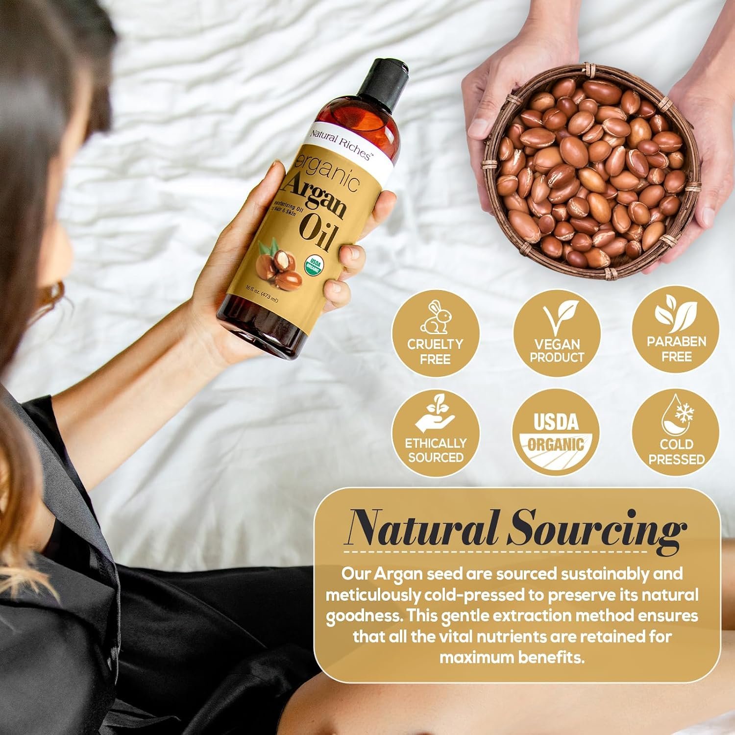 Natural Riches Organic Argan Oil of Morocco 16oz Penetrating Hair oil Deep Moisturizing Serum for Dry, Damaged & Coarse Hair pure Moroccanoil Cold Pressed for Hair, Face and Body - Image 3