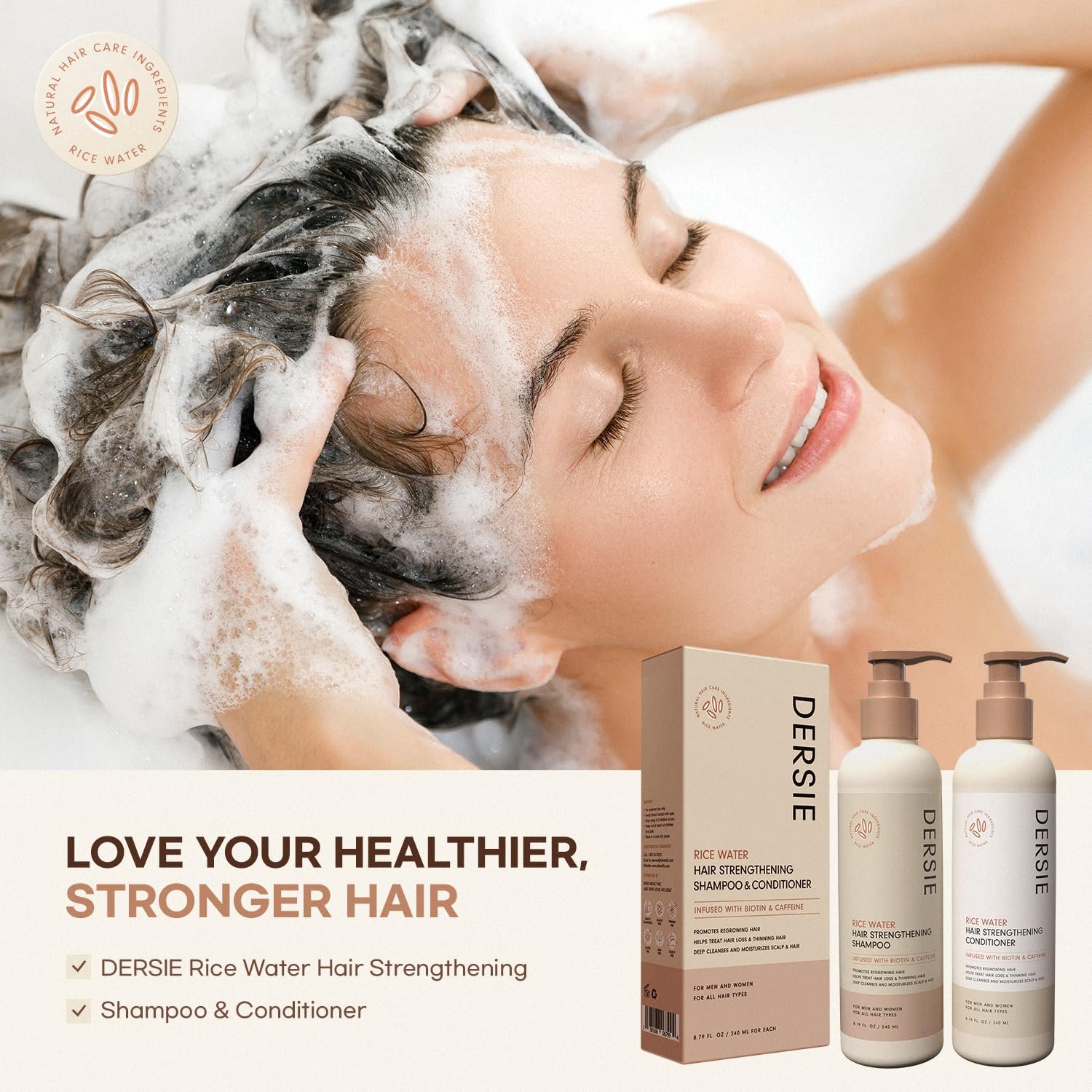 Rice Water Hair Growth Shampoo and Conditioner: Hair Growth Shampoo and Conditioner Infused with Biotin and Caffeine for Thinning Hair (Rice Water Shampoo & Conditioner) - Image 6