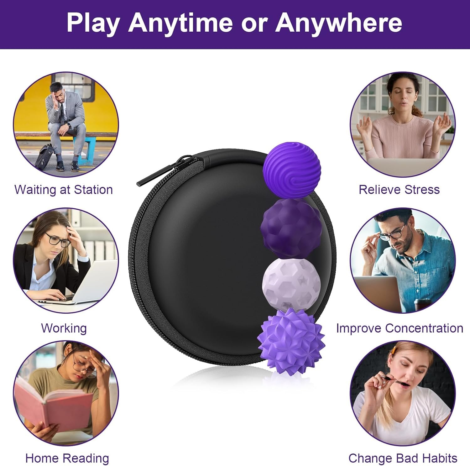 BUSOHA Silicone Fidget Balls - 4 Pack Fidget Toys Adults Sensory Toys Stress Balls for Adults Teens Gifts for Calming,Autism and ADHD Office - Image 6