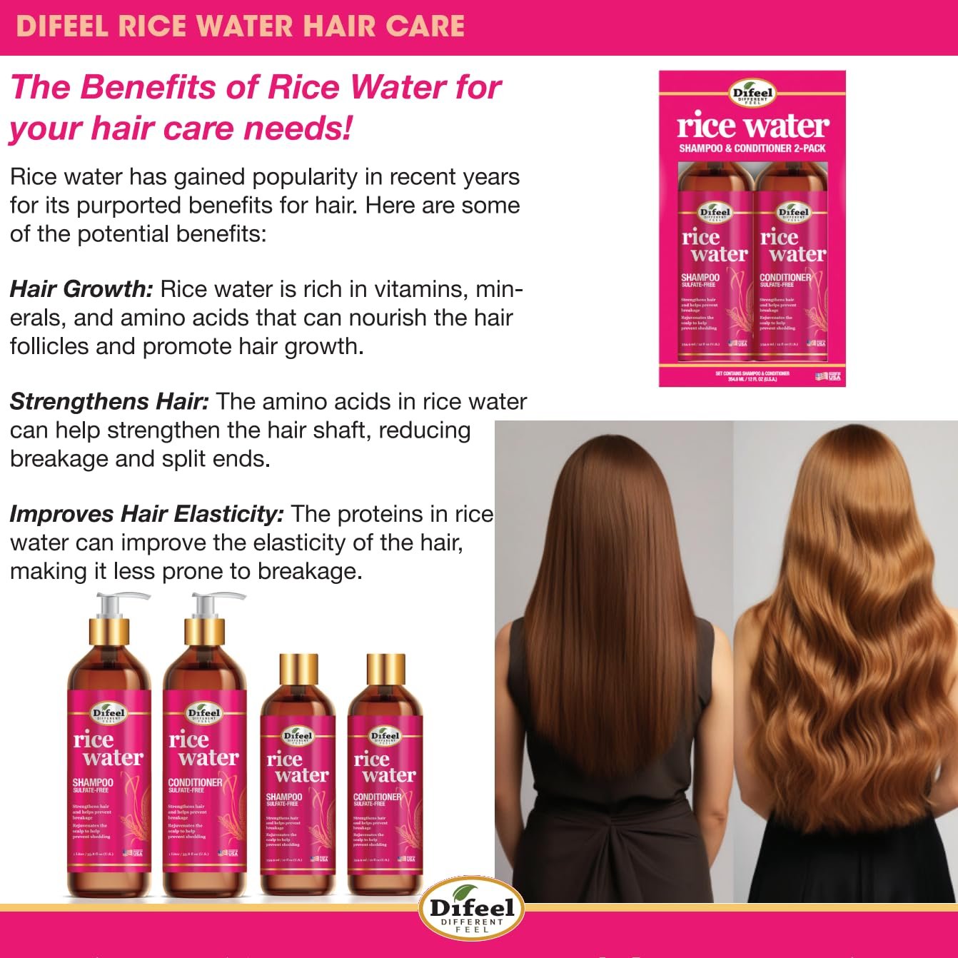 Difeel Rice Water Premium Hair Oil 8 oz. - Strengthening Rice Water Moisturizer for Hair - Image 6