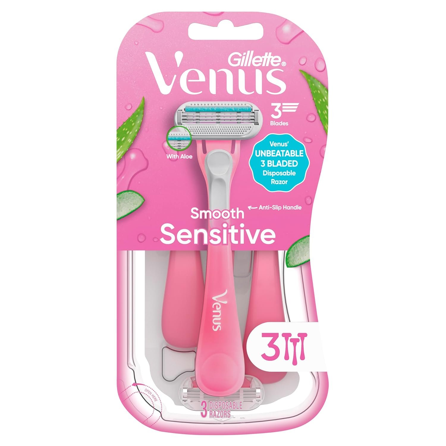 Gillette Venus Sensitive Women's Disposable Razors - Single Package of 3 Razors - Image 8