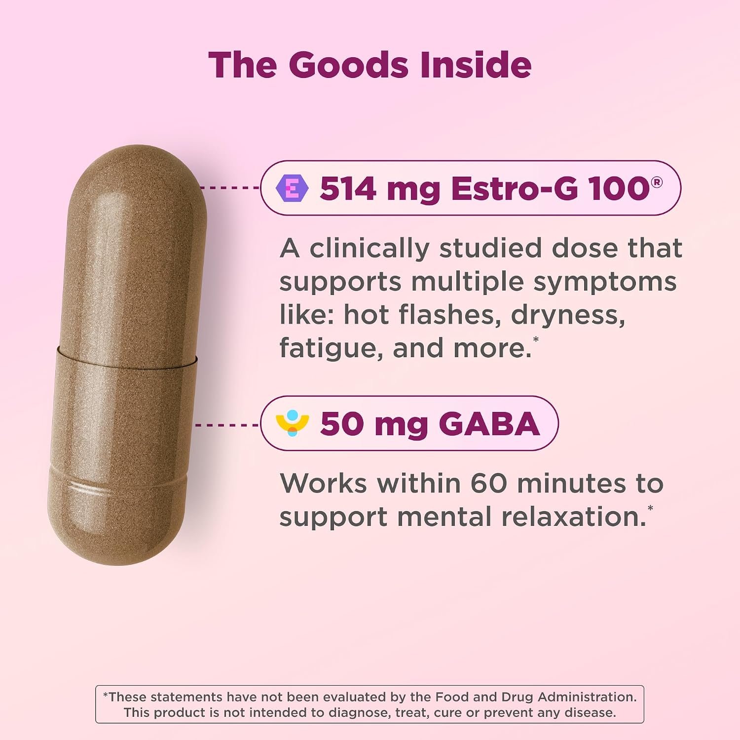 OLLY Mellow Menopause Supplements for Women, Supports Hot Flashes, Vaginal Dryness & Occasional Mood Swings,* Estro-G100®, GABA, Vegan Capsules, 1 Month Supply - 30 Count - Image 5