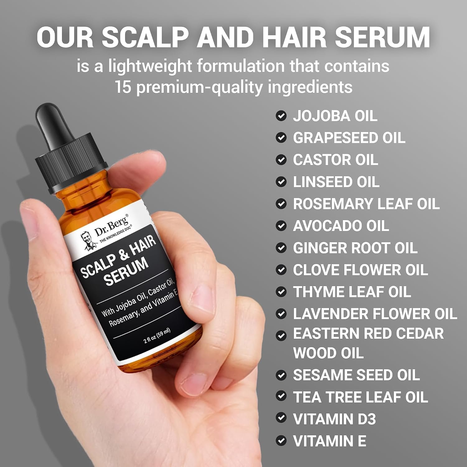 Dr. Berg Scalp & Hair Serum (Improved Formula) with Vitamin D3 & E - Clinically Tested, Paraben- and Sulfate-Free Hair Oil for Women & Men - Includes Rosemary Oil, Castor Oil & Jojoba Oil - 2 Fl oz - Image 6