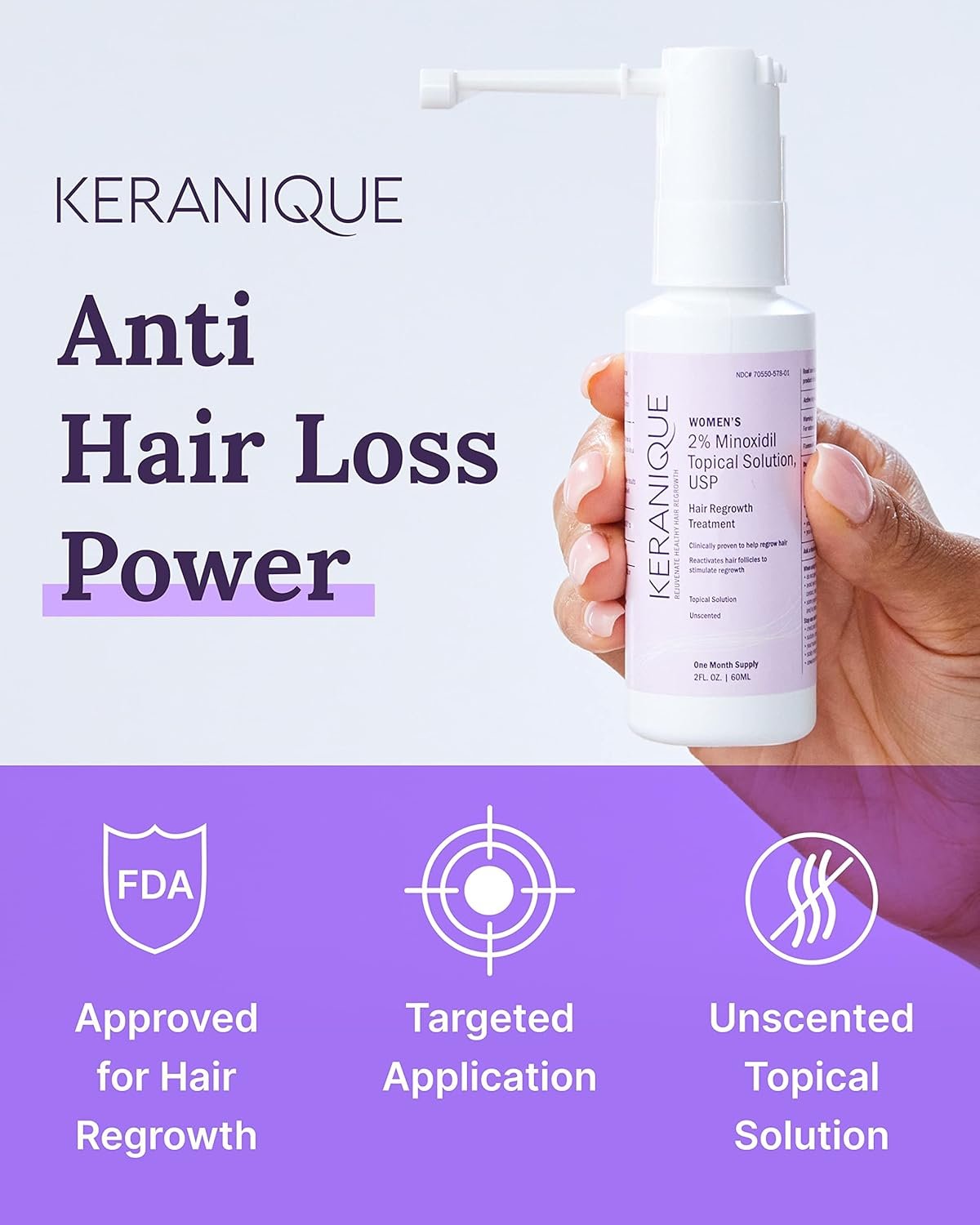 Keranique Hair Regrowth Treatment for Women - 2% Minoxidil for Hair Growth & Thickening - Topical Solution Scalp Treatment for Hair Loss & Thinning w/ Precision Spray Applicator - 2 Fl Oz - Image 2