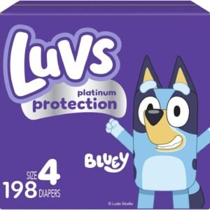 Luvs Size 4 Baby Diapers, Platinum Protection Bluey Diapers for Day & Night, Size 4, 198 Count (Packaging May Vary)