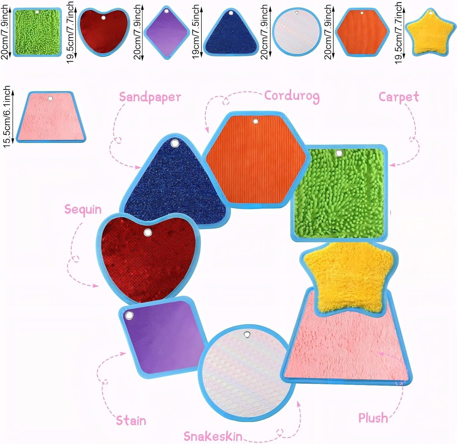 Boao 8 Set Mini Sensory Mats Assorted Textured Play Mats Sensory Floor Tiles Educational Tactile Toys for Activity(8.7 Inch,Irregular) - Image 2