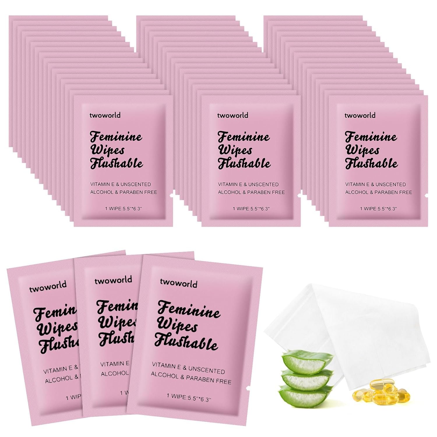 Feminine Wipes Individually Wrapped, Flushable Wipes Travel,Feminine Care Vaginal Wipes for Adult,Women, Girl and Homeless (Pack of 50,Unscented)