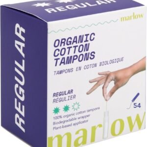 Marlow 100% Organic Cotton Easy Glide Tampons with Compact Plant Based BPA Free Applicator, Chlorine Free, Toxin Free, Hypoallergenic, Dermatologically Tested, Fragrance Free, Regular, 54 Count