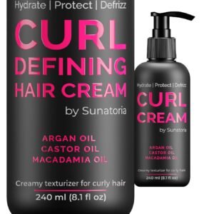 Curl Cream – Lightweight Leave-In Curl Defining Cream for Curly & Wavy Hair, Anti-Frizz Moisturizer and Curl Activator Texturizer with Macadamia and Argan Oil, 8.1 fl oz