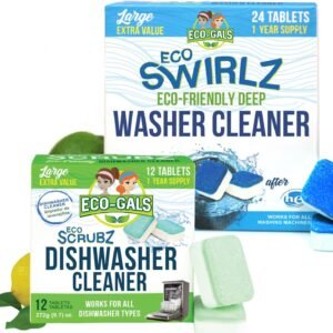 Eco-Gals Eco Swirlz Washing Machine Cleaner with Bonus Eco Scrubz Dishwasher Cleaner Add On 36 Count Deep Cleaning Tablets