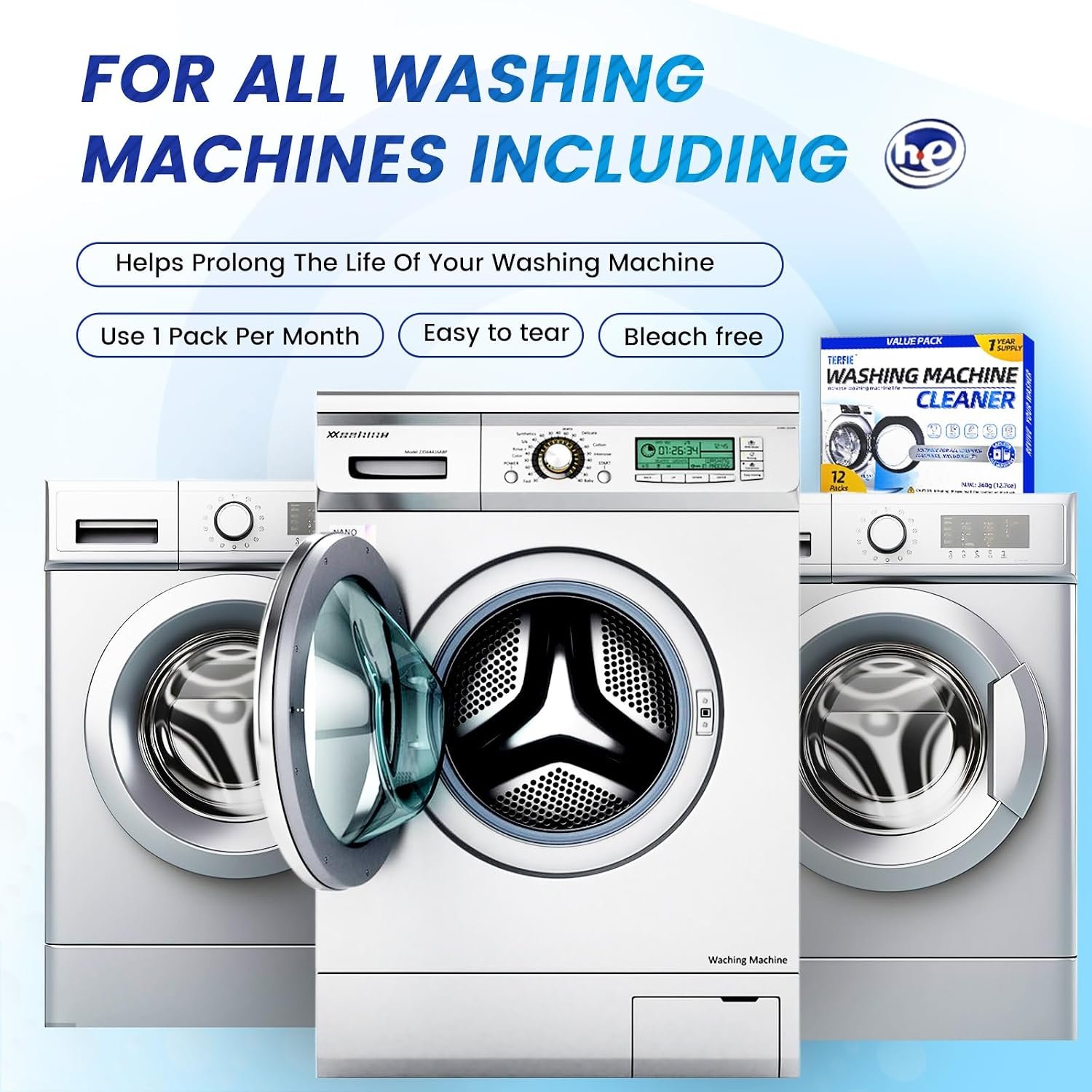 Washing Machine Cleaner Pre-Portioned Powder Tablets for Top Load & Front Load Washers, Odor-Removing, Detergent-Buildup Dissolving, Easy-Dissolve Maintenance Cleaner-12 Pack - Image 4