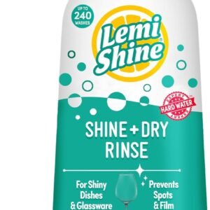 Lemi Shine Shine and Dry Natural Dishwasher Rinse Aid – Hard Water Stain Remover – 25.35 fl oz