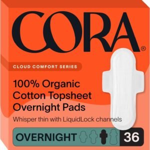 Cora 100% Organic Cotton Topsheet Pads (36 Overnight Pads)