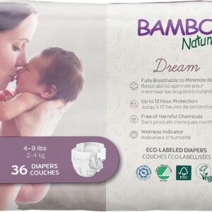 Bambo Nature Premium Eco-Friendly Baby Diapers, Size 1 (4-9 Lbs), 36 Count