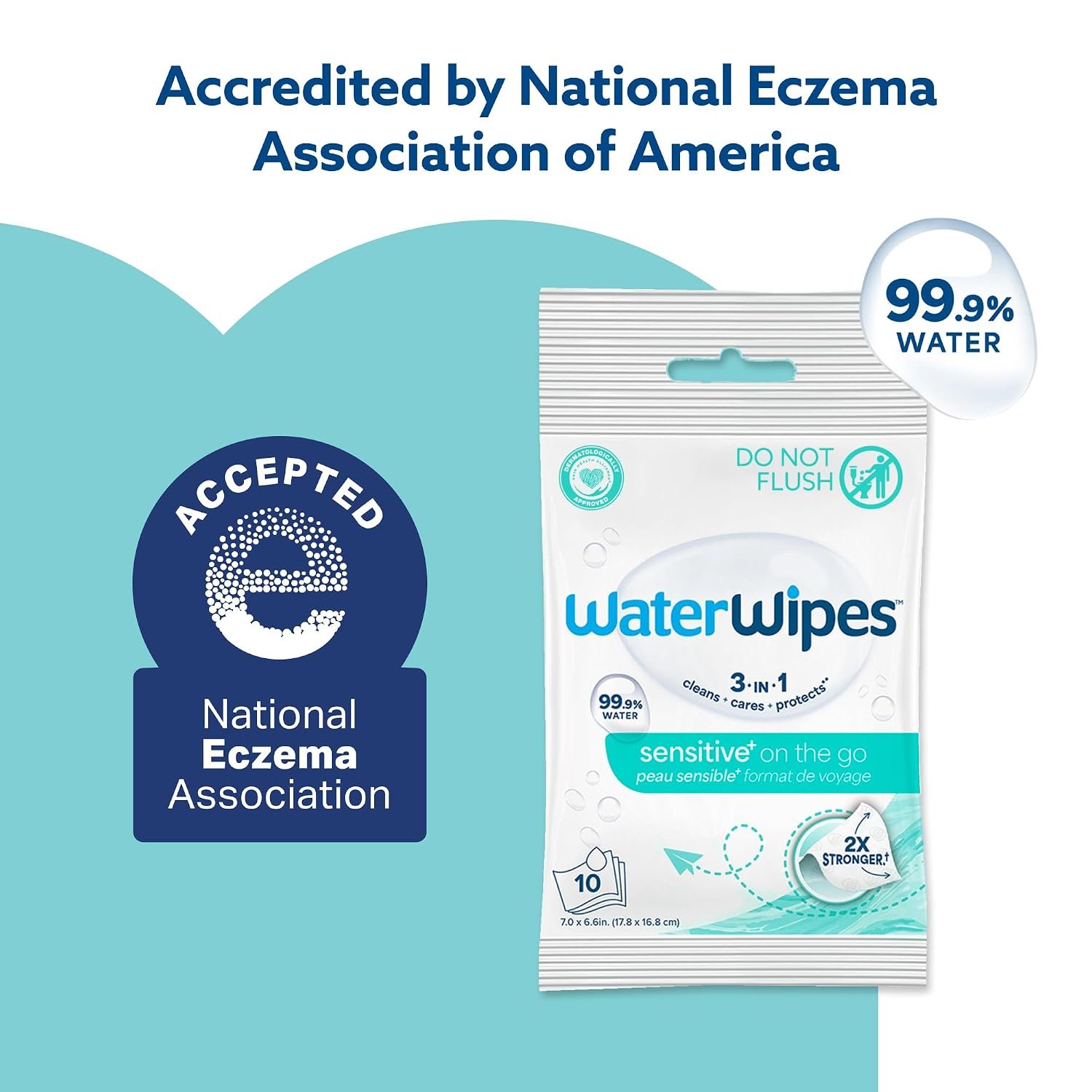 WaterWipes Beauty Sensitive+ On-The-Go Facial Wipes, 99.9% Water, Unscented Hypoallergenic Face Cleanser Wipes for Sensitive Skin, Double Cleanse & Skincare Routine, 100ct, (10 Packs) - Image 3