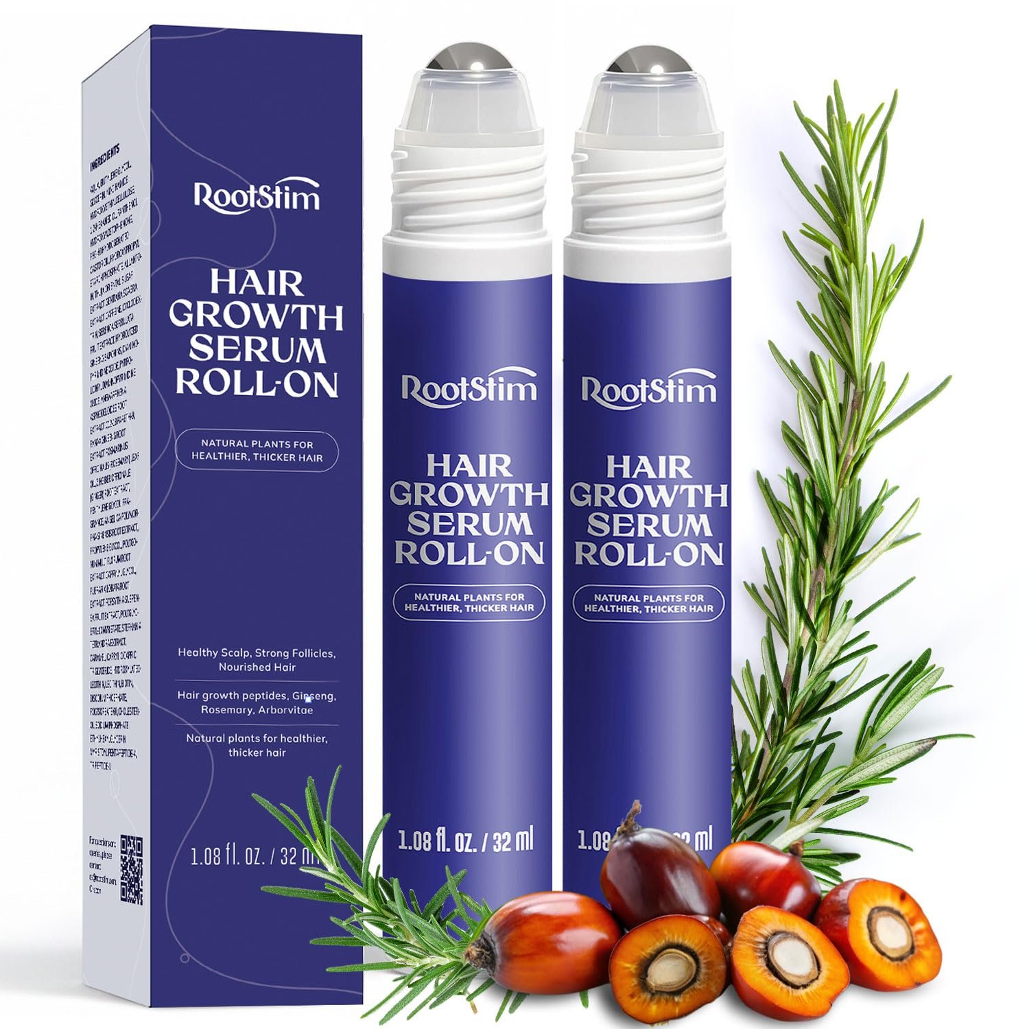 Hair Growth Serum Roll On with Rosemary, Caffeine & Biotin, Helps Support Fuller-Looking Hair, Clean Non-Greasy Scalp Serum for Thinning Hair 2-pack, 2.16 Fl Oz