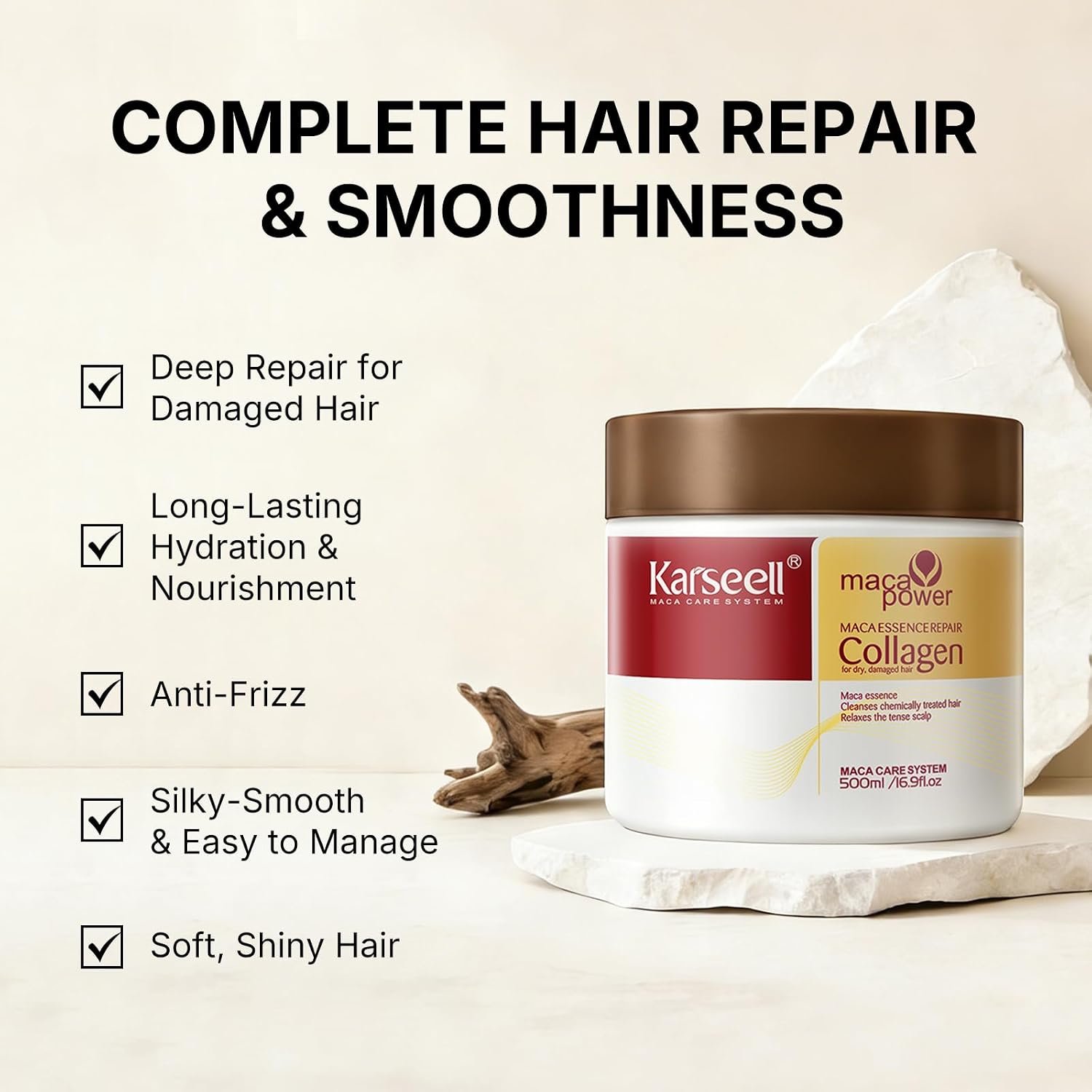 Karseell Collagen Hair Treatment Deep Repair Conditioning Argan Oil Collagen Hair Mask Essence for Dry Damaged Hair All Hair Types 16.90 oz 500ml - Image 4