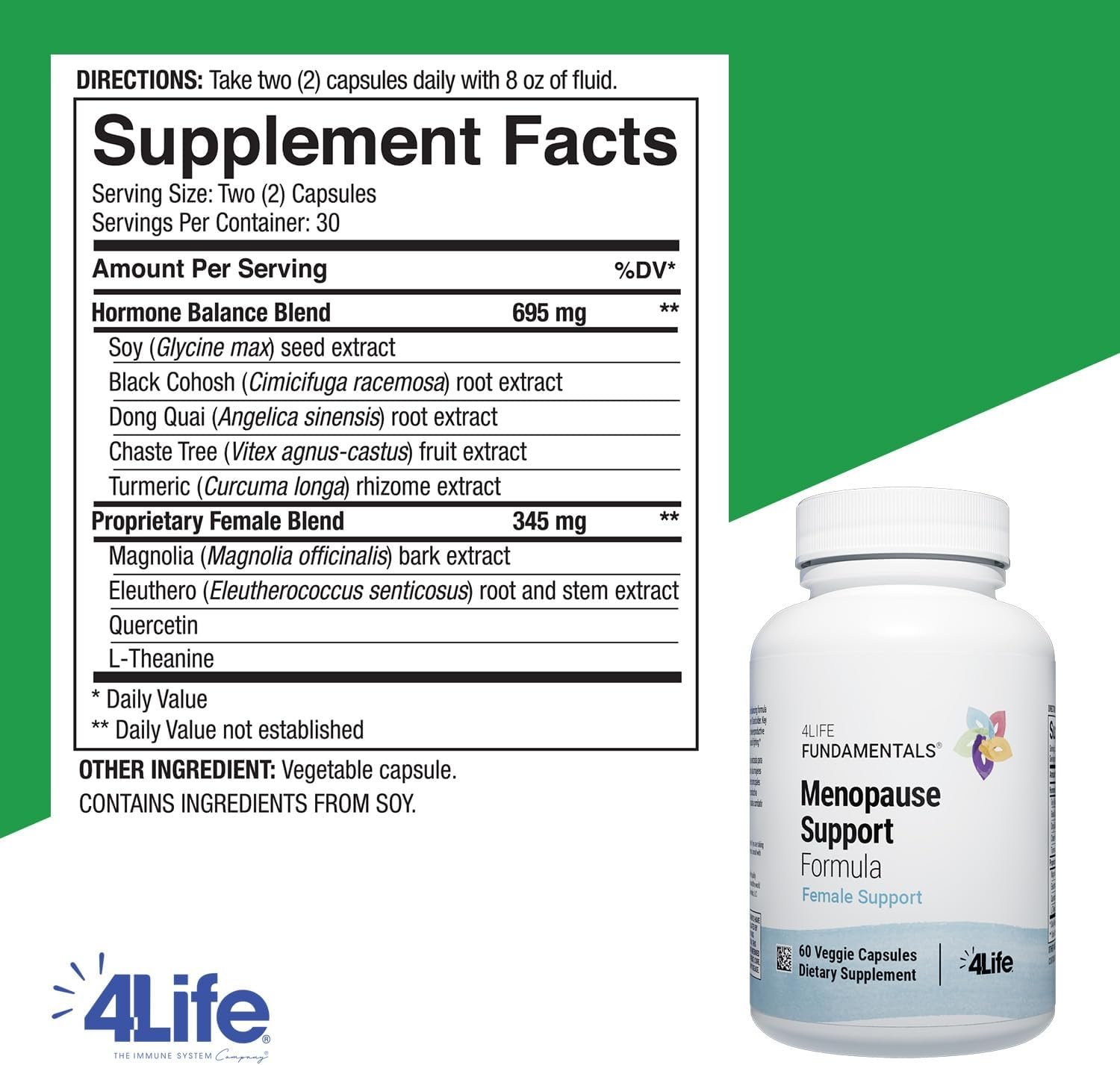 4Life Menopause Support Formula - with Soy Isoflavones, Black Cohosh, Chaste Tree, L-Theanine, Quercetin, for Hormone Balance - 60 Veggie Capsules - Image 3