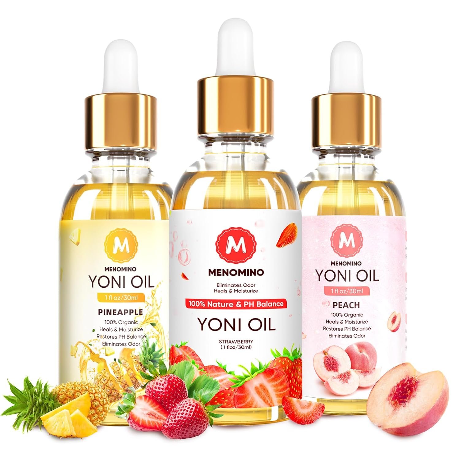 3 Pack Yoni Oil Feminine Oil for Women pH Balance - Feminine Deodorant with Pineapple Peach Strawberry Essential Oil, 1 fl oz/pc