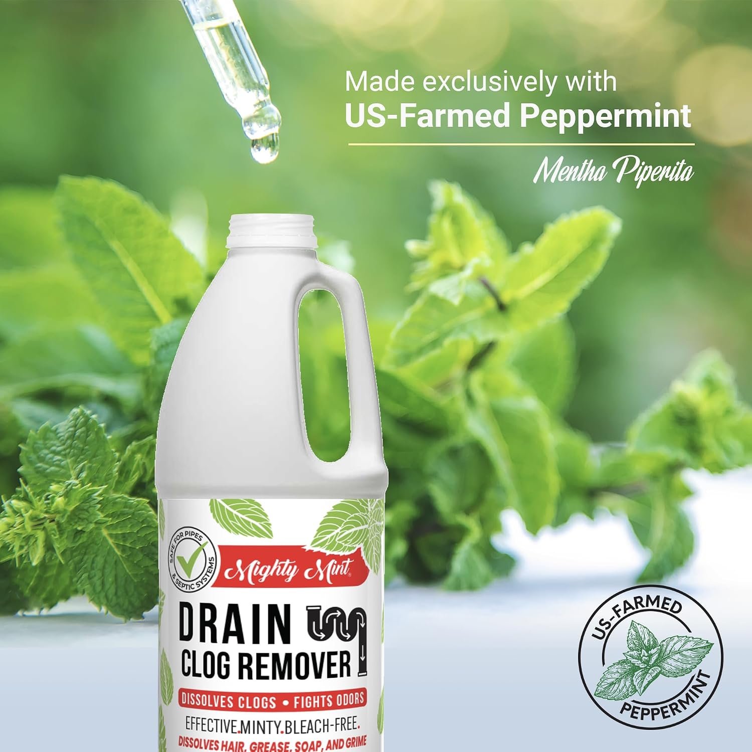 Mighty Mint Drain Clog Remover, Safe for Pipes and Septic, Dissolves Hair & Grease, Clears Blocked Drains and Deodorizes, Natural Mint Scent, 32oz - Image 4