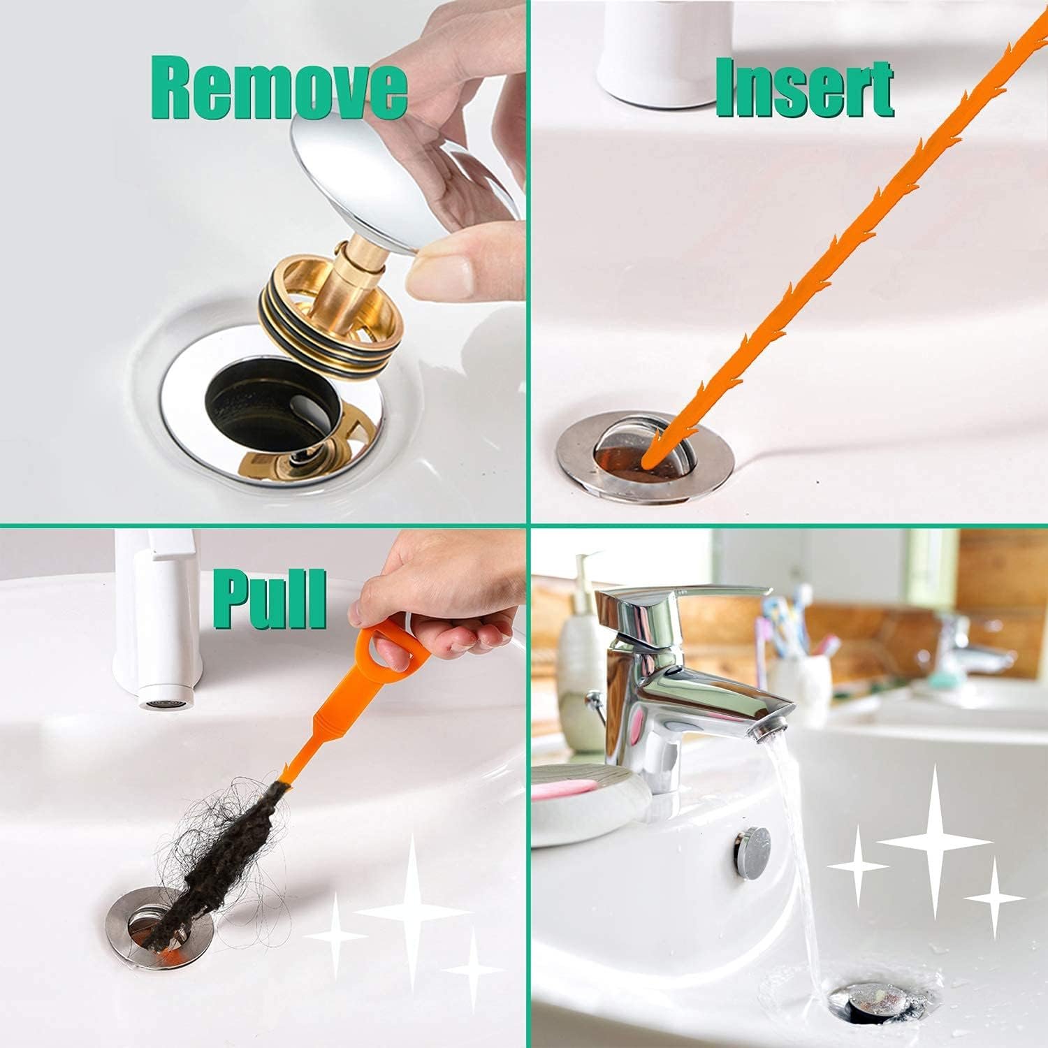 Drain Snake Hair Drain Clog Remover - 3 Pack Shower Snake Sink Unclogger Tool with Exquisite Packaging - Image 2
