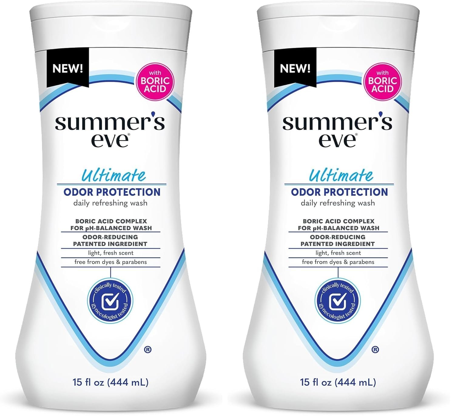 Summer's Eve Ultimate Odor Protection Daily Feminine Wash,pH-Balanced Formula Body Wash for Women with Boric Acid Helps Control Vaginal Odor,15 Fl Oz,(Pack of 2)