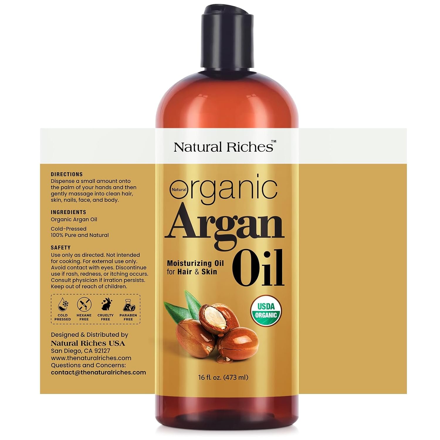 Natural Riches Organic Argan Oil of Morocco 16oz Penetrating Hair oil Deep Moisturizing Serum for Dry, Damaged & Coarse Hair pure Moroccanoil Cold Pressed for Hair, Face and Body - Image 2
