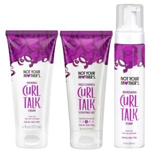 Not Your Mother’s Curl Talk Frizz Control Sculpting Gel, Defining Cream, and Refreshing Curl Foam (3-Pack) – 6 and 8 fl oz – Formulated with Rice Curl Complex – For All Curly Hair Types