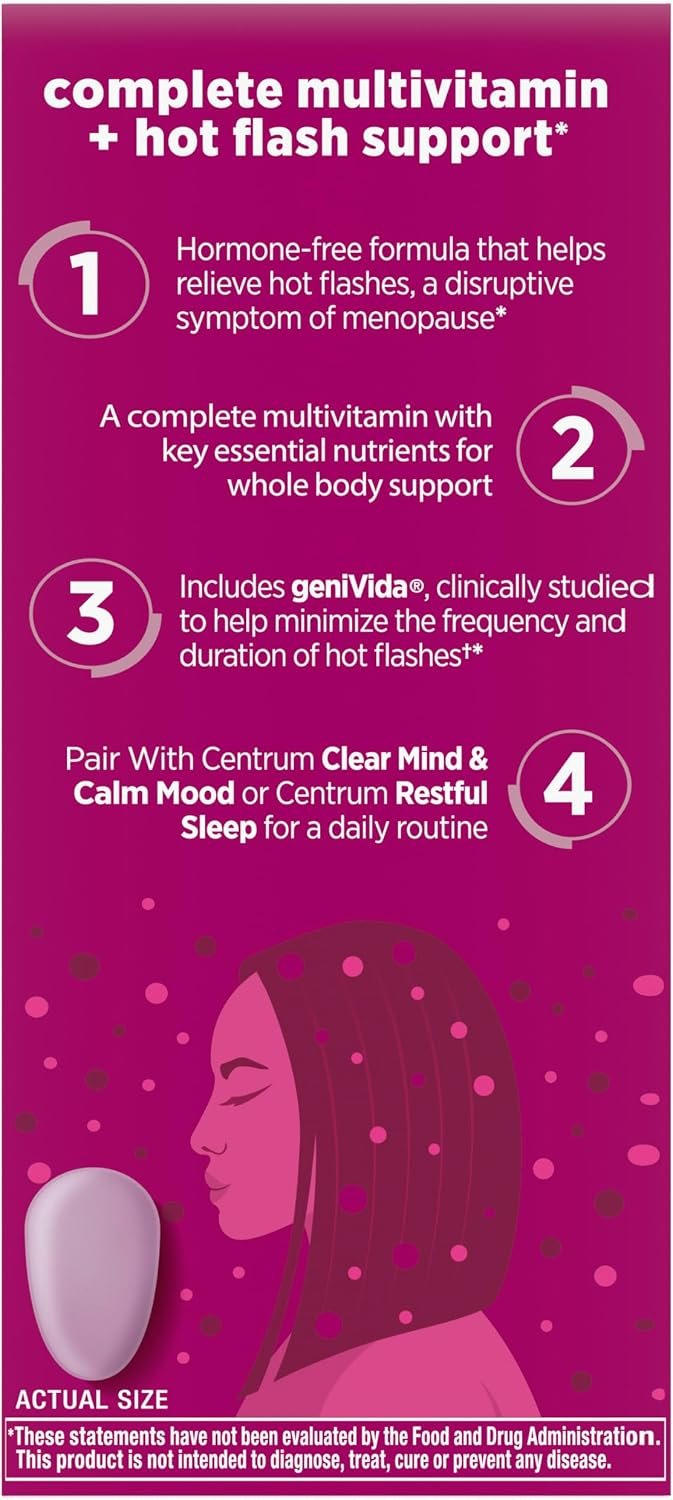 Centrum Complete Multivitamin Supplement + Hot Flash Support Menopause Support Tablets, with Clinically Studied geniVida, 30 Count - Image 13