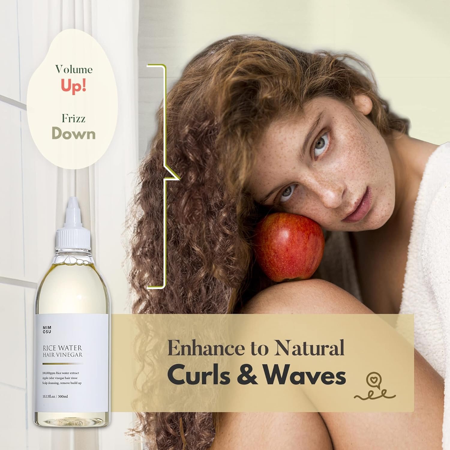 mimosu Apple Cider Vinegar Hair Rinse with Rice Water 10fl.oz, Hair Growth Cleansing Conditioner, Gentle Scalp Cleanser for Build Up, Glycolic Acid Dandruff Treatment - Image 3