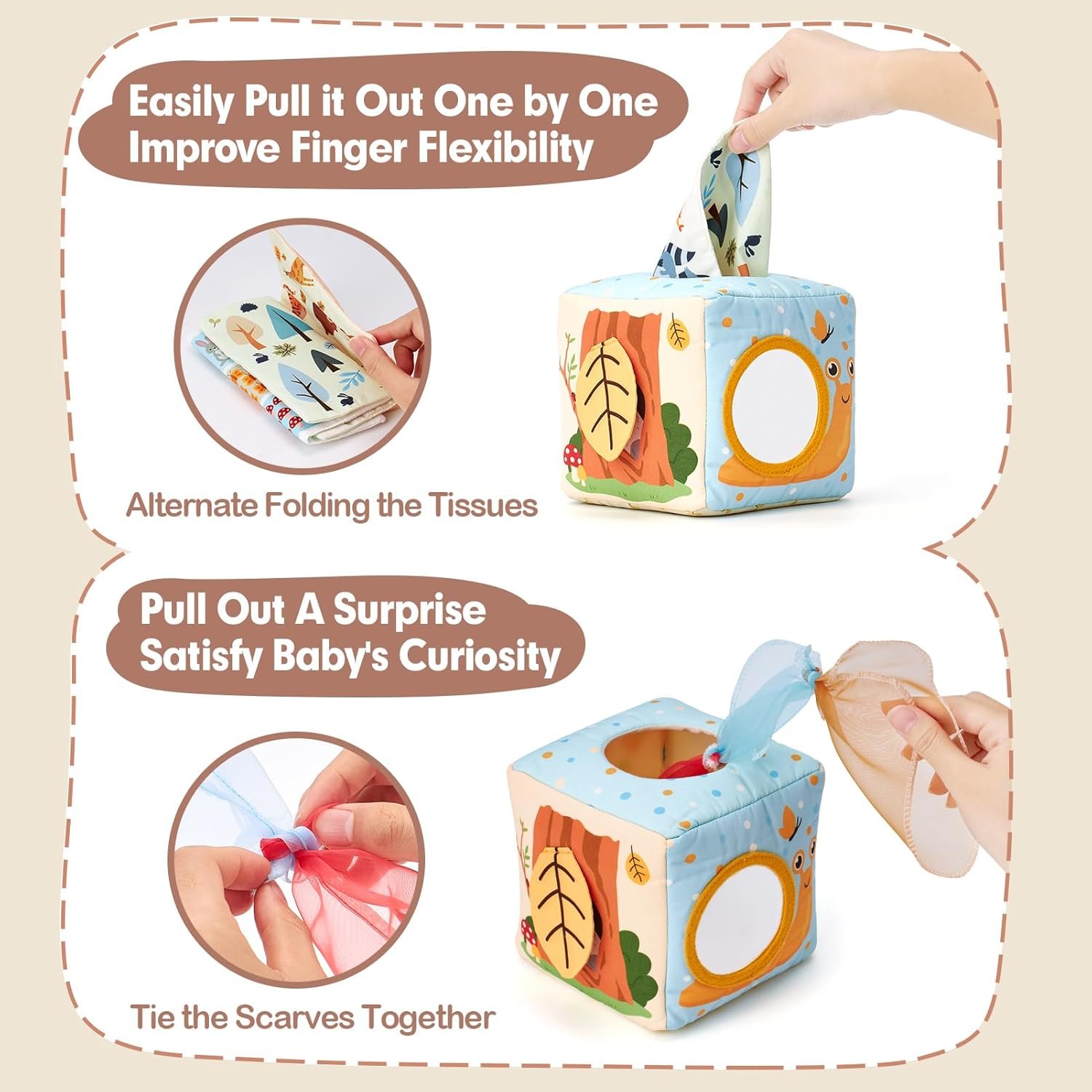 hahaland Baby Tissue Box Toy - Baby Toys 6-12 Months Montessori Toys for 6 Month Old Must Haves - Babies Boy Girl Gifts 6 7 8 9 10 12 Month Old Sensory Pulling Play Scarf Toys 1 Year Old Birthday Gift - Image 3