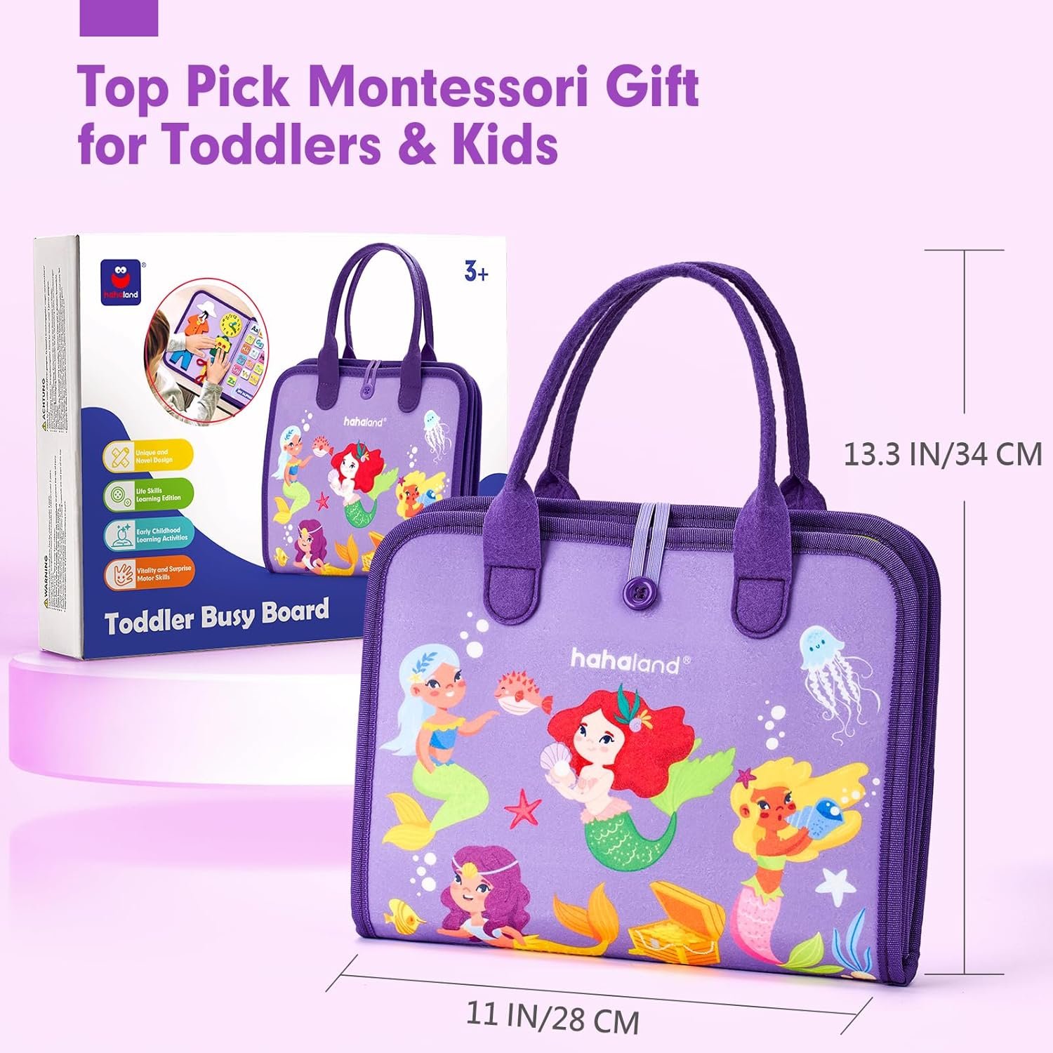 hahaland Busy Board Montessori Toys - 3 Year Old Girl Gifts Bithday Gift Ideas 3rd - 8 in 1 Preschool Learning Activities - Educational Toys Little Girls Age 3 Travel Busy Book for Airplane Car Rides - Image 6