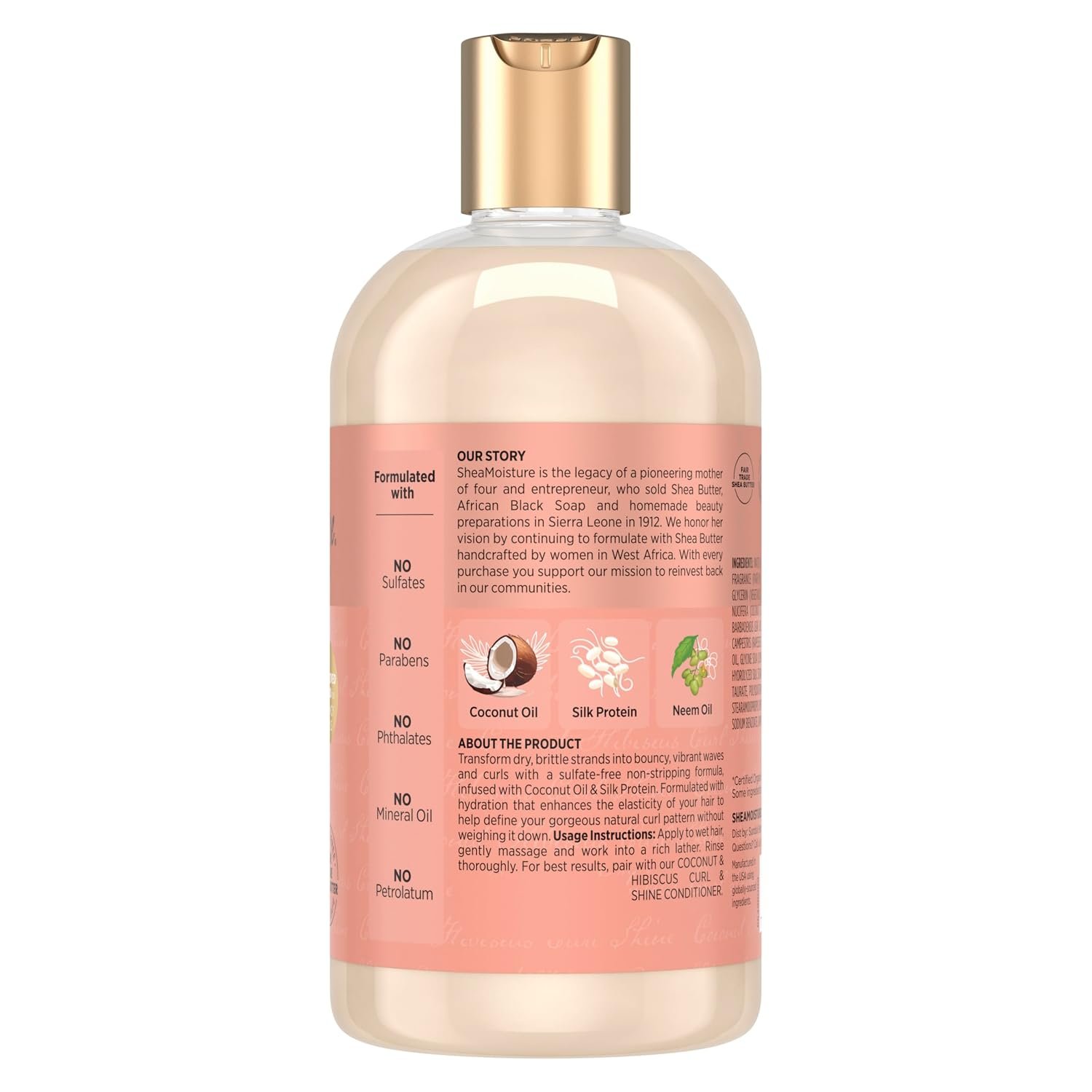 SheaMoisture Curl and Shine Coconut Shampoo Coconut & Hibiscus for Curly Hair Paraben Free Shampoo 13 oz - Image 2