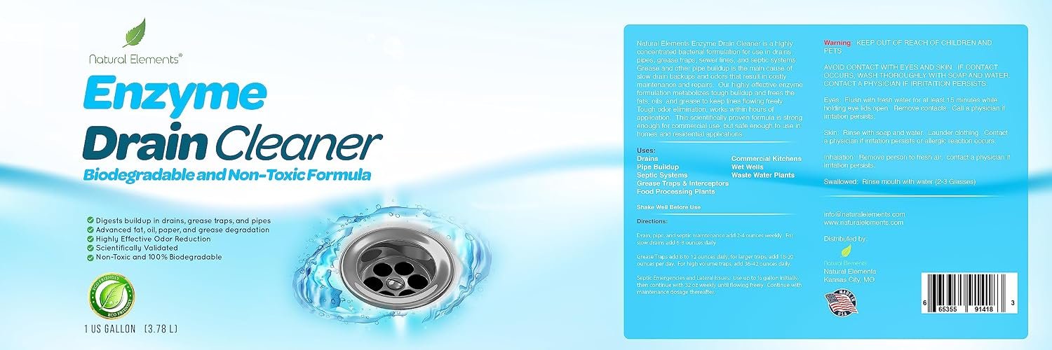 Natural Elements Enzyme Drain Cleaner | Digest Grease, Fats, and Paper Buildup in Drains, Septic Tanks, Grease Traps, Pipes (1 Gallon) - Image 8
