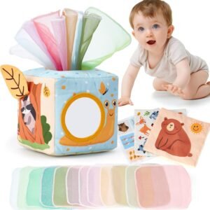 hahaland Baby Tissue Box Toy – Baby Toys 6-12 Months Montessori Toys for 6 Month Old Must Haves – Babies Boy Girl Gifts 6 7 8 9 10 12 Month Old Sensory Pulling Play Scarf Toys 1 Year Old Birthday Gift