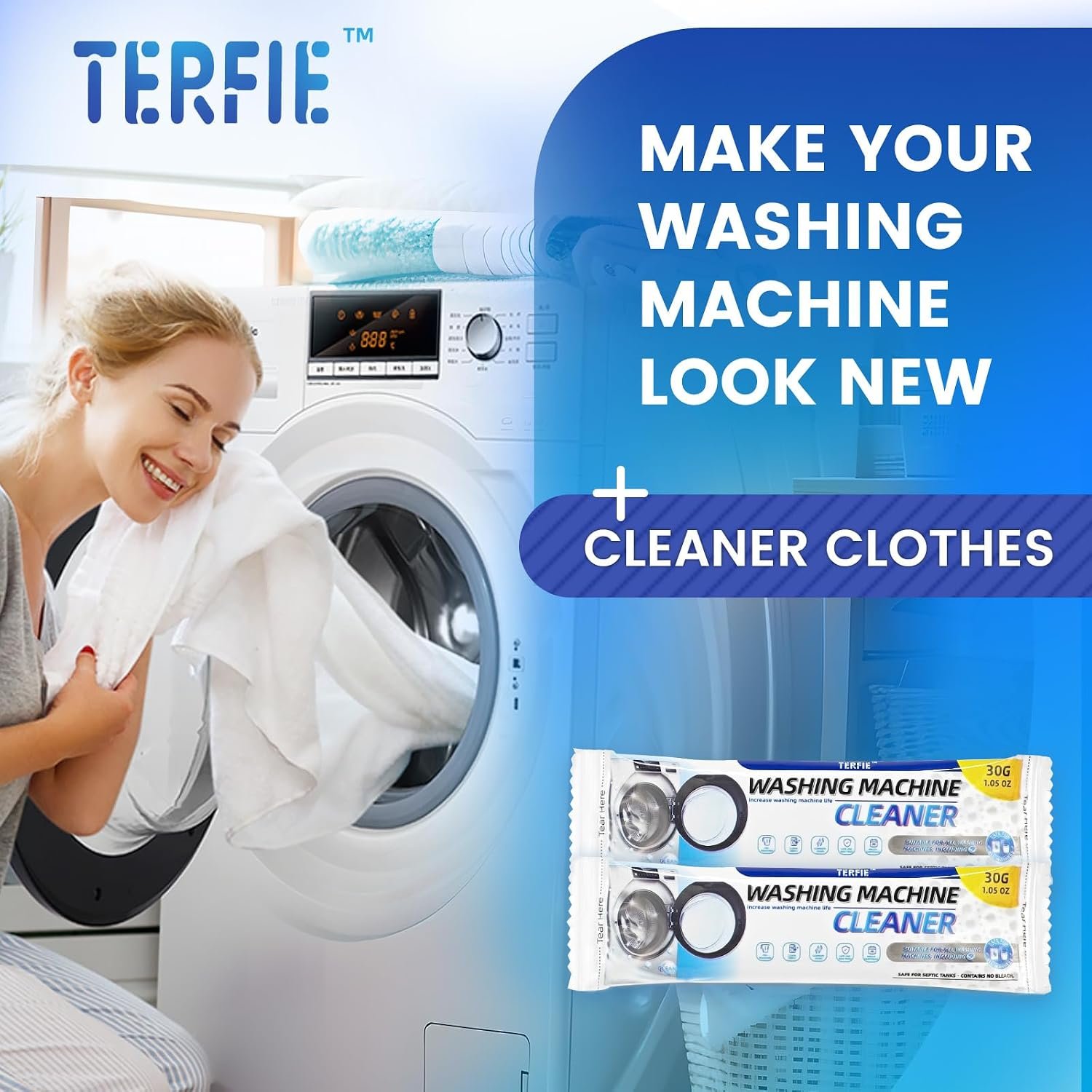 Washing Machine Cleaner Pre-Portioned Powder Tablets for Top Load & Front Load Washers, Odor-Removing, Detergent-Buildup Dissolving, Easy-Dissolve Maintenance Cleaner-12 Pack - Image 6