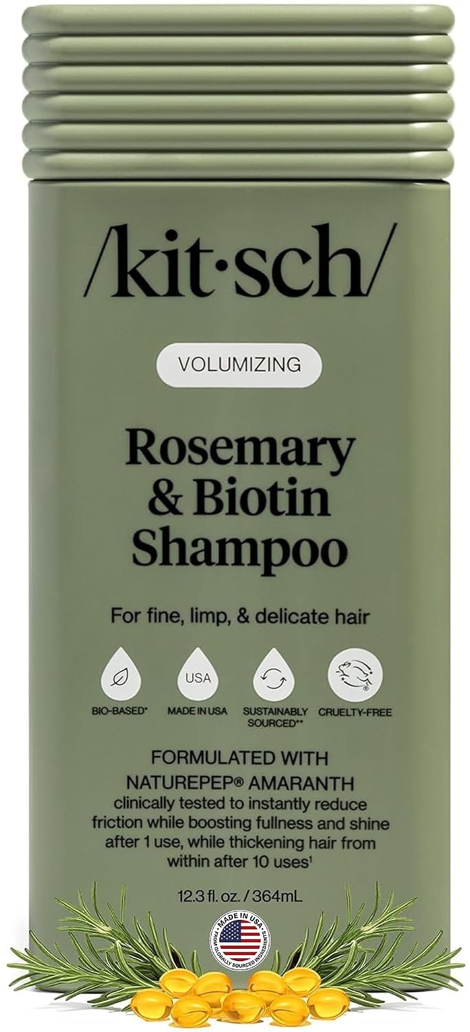 Kitsch Volumizing Rosemary & Biotin Liquid Shampoo for Hair Growth – Shampoo for Women & Men, Boosts Fullness & Shine After 1 Use – Clean Bio-Based Hair Care, Color-Safe, Made in USA – 12.3 oz