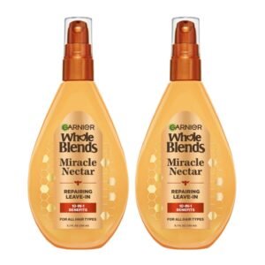 Garnier Whole Blends Sulfate Free Remedy Miracle Nectar 10-in-1 Repairing Leave-In Conditoner for All Hair Types, Honey Treasures, 5 Fl Oz, 2 Count (Packaging May Vary)