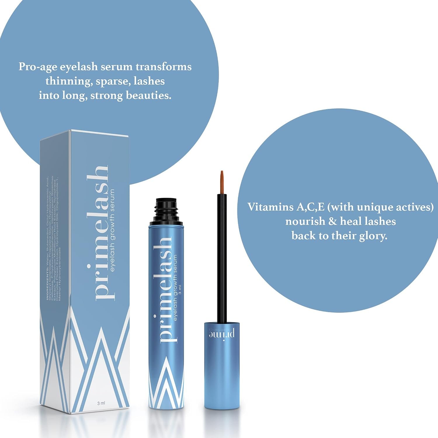 Prime Prometics PrimeLash Growth Serum for Women Over 50 – Grow More Lashes – Thick, Strong, Lifted – in 1 Swipe a Night, Vitamin Infused, For Sensitive Eyes - Image 3