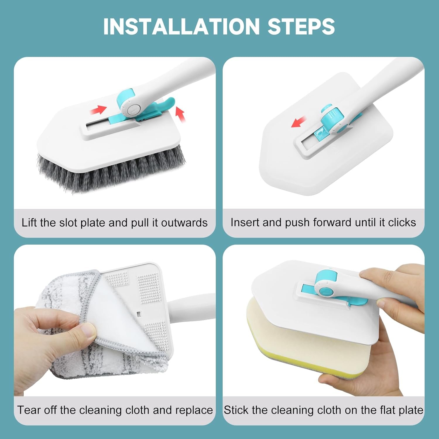nacena Shower Scrubber with Long Handle, 3 in 1 Tile Tub Scrubber Brush with 3 Detachable Cleaning Heads Adjustable Handle Shower Cleaner Brush for Bathroom, Kitchen, Toilet, Wall, Sink, Blue White - Image 6
