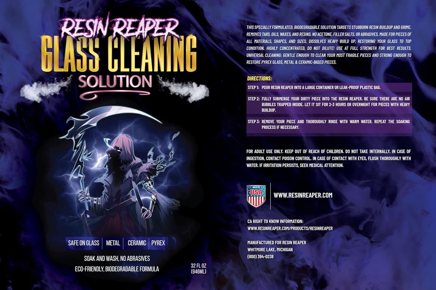 Resin Reaper Glass Cleaner 32 OZ | Pipe Cleaner | Safe on Glass, Metal, Ceramic, and Pyrex | 420 710 Friendly Cleaning | Soak and Wash - No Abrasives - Eco-Friendly, Biodegradable Formula - Image 3