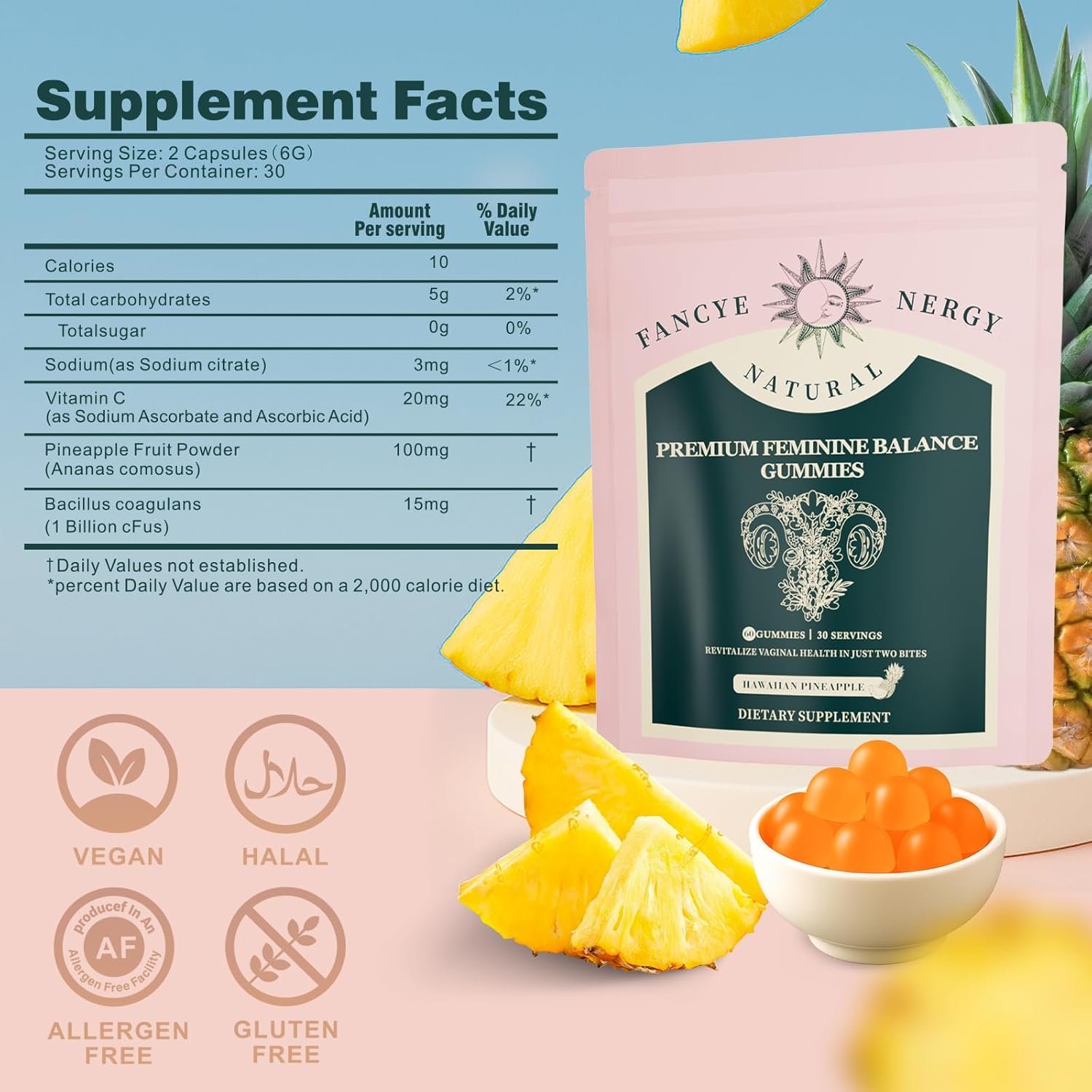 Vaginal Probiotics for Women – Premium Feminine Balance Gummies for Women, Hawaiian Pineapple Flavor, Support Healthy Odor and Vaginal Flora, pH Balance, Digestive Health & Immune Support, Vegan, 60 C - Image 2