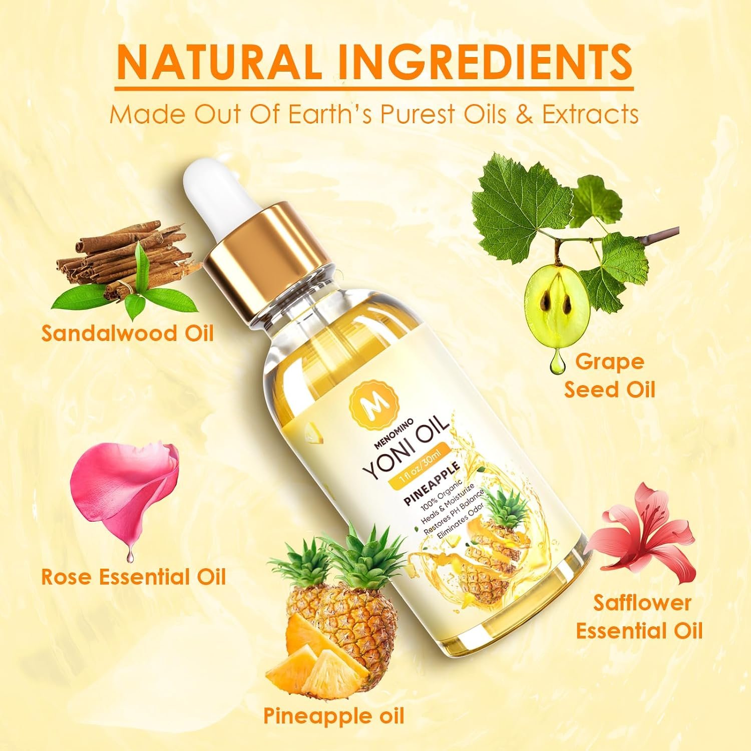 3 Pack Yoni Oil Feminine Oil for Women pH Balance - Feminine Deodorant with Pineapple Peach Strawberry Essential Oil, 1 fl oz/pc - Image 2