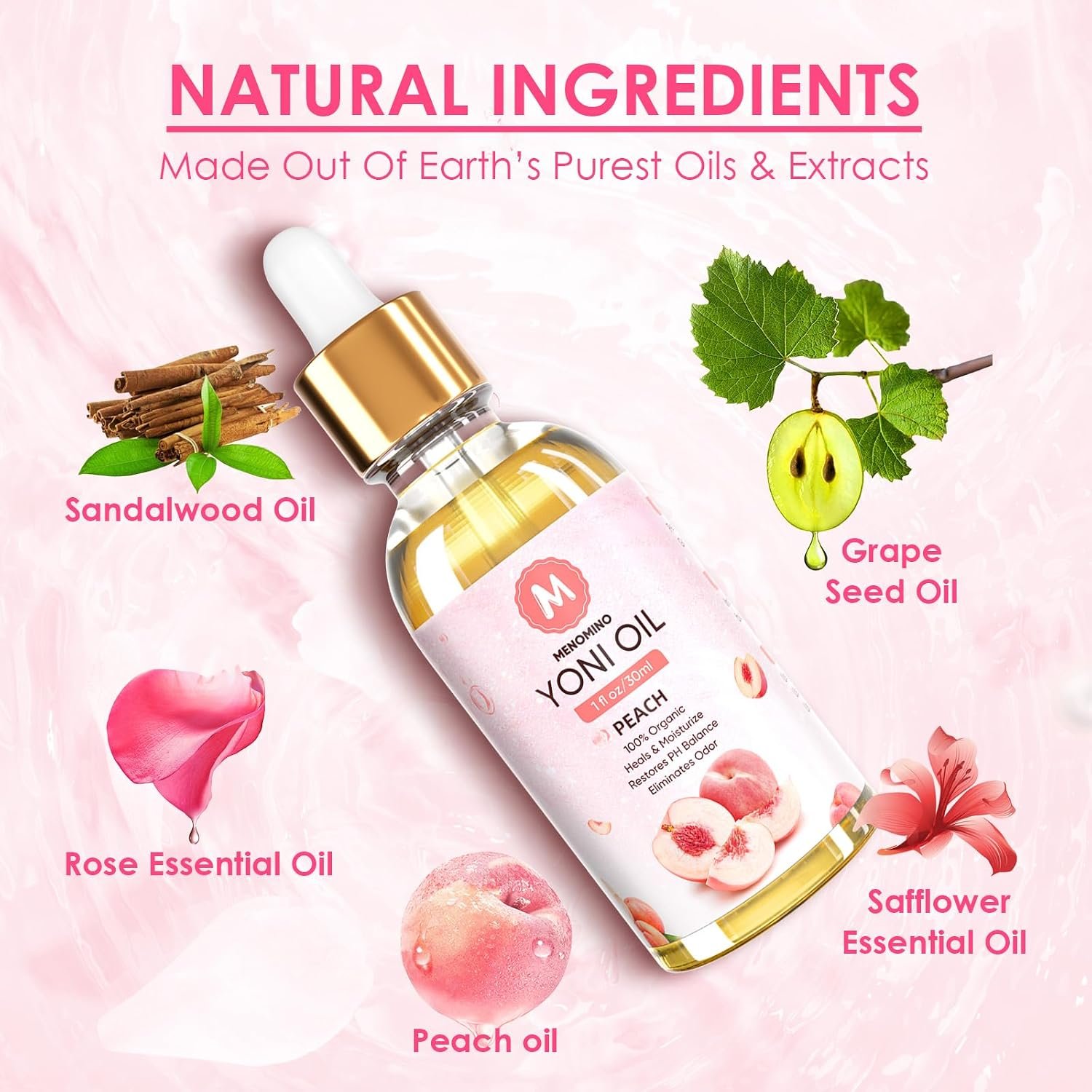 3 Pack Yoni Oil Feminine Oil for Women pH Balance - Feminine Deodorant with Pineapple Peach Strawberry Essential Oil, 1 fl oz/pc - Image 3